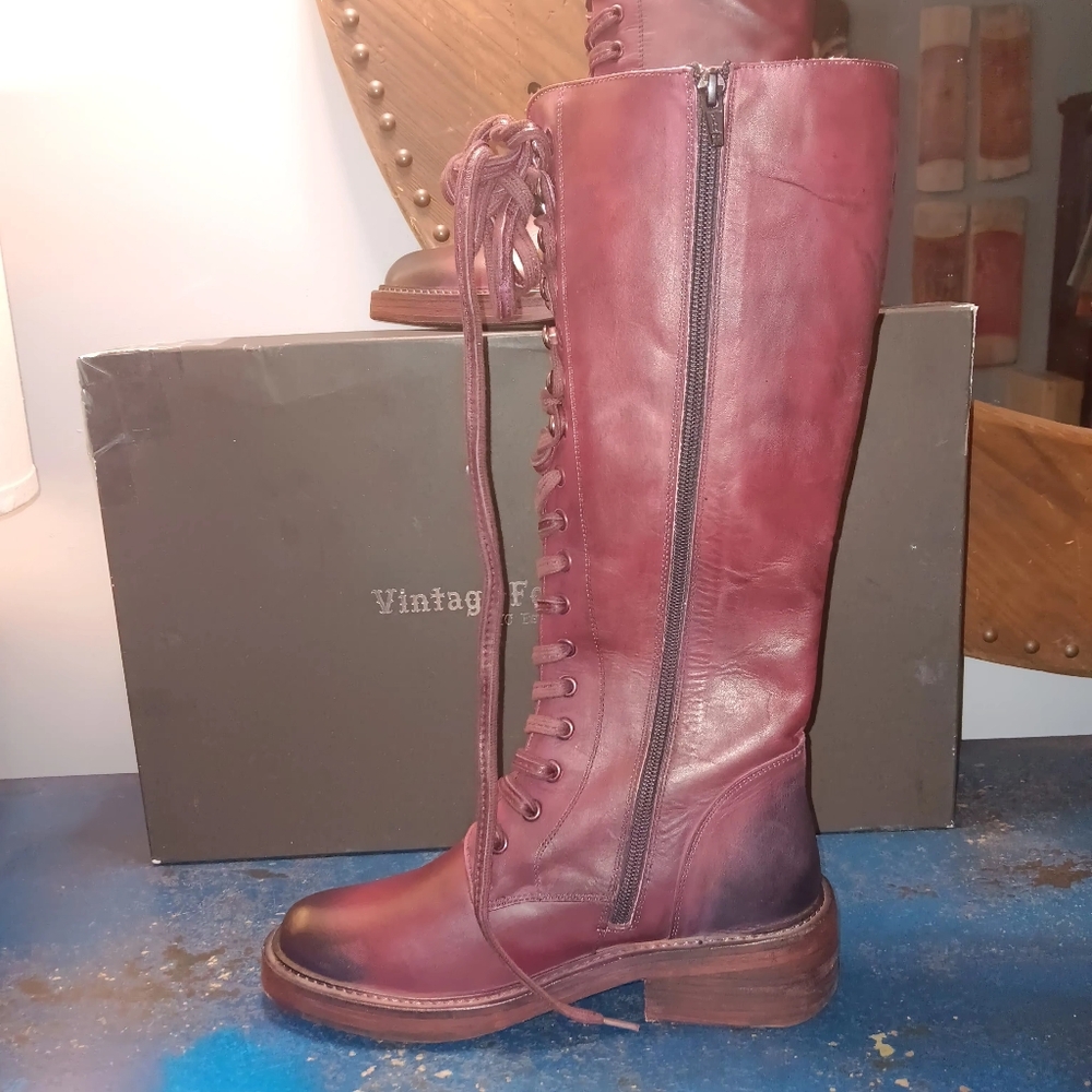 Vintage Foundry Boot Co. Women's Burgundy Leather Boots - Picture 4 of 5